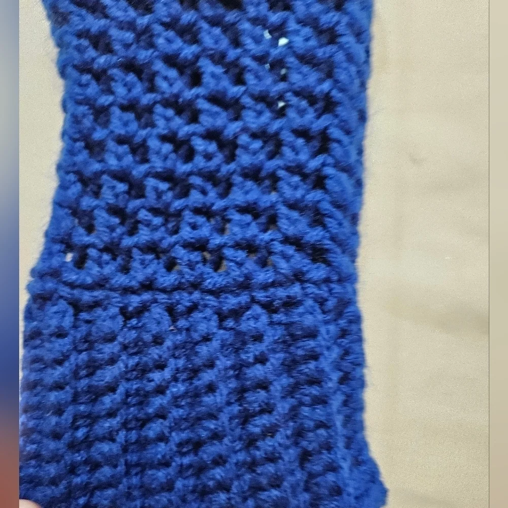 Hand Crafted hand knit crochet cellphone crossbody bag boho style electric blue